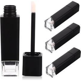 Tubo de Brillo Labial de Plástico 5g, 4 Piezas Negras Envases Vacíos Rellenables, Formato Compacto y Lavable, para Guardar en Bolsa de Maquillaje