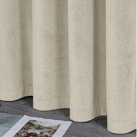 BEAUTEX Velvet Curtain, Ruffle Tape, U-Tape Curtain, Darkening and Opaque, 140 x 145 cm (Width 140 cm, Height 145 cm, Beige)