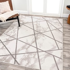 JONATHAN Y LUX105A-8 Patras Modern Geometric Marbled Indoor Area -Rug, Contemporary, Scandinavian, Coastal Easy -Cleaning,Bedroom,Kitchen,Living Room,Non Shedding, Ivory/Gray, 8 X 10