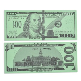 LEARNING ADVANTAGE One Hundred Dollar Play Bills - Set of 50 $100 Paper Bills - Designed and Sized Like Real US Currency - Teach Currency, Counting and Math with Play Money