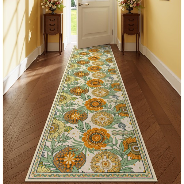 Lahome Sunflower Kitchen Runner Rug, 2x10 Washable Rug Runners for