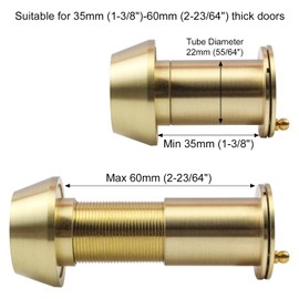 Earl Diamond - Peep Holes for Door, Solid Brass 220-Degree Door Viewer Peephole with Heavy Duty Rotating Privacy Cover for 1-3/8" to 2-23/64" Doors for Home Office Hotel, Hole 22 Satin Gold