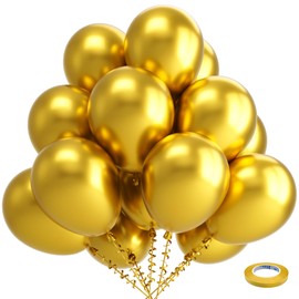 Bezente Gold Metallic Chrome Latex Balloons, 100 Pack 12 inch Gold Round Helium Balloons for Wedding Graduation Anniversary Baby Shower Birthday Party Decorations
