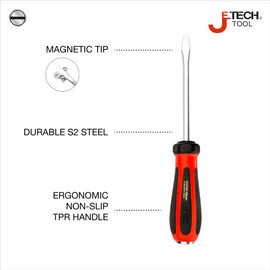 Jetech Strike Cap Go Through Screwdriver Slotted, S2 Steel Slotted Screwdriver with Magnetic Tip, Flathead Screwdriver with Striking Cap, Ergonomic Soft Grip TPR Handle (5x100mm)