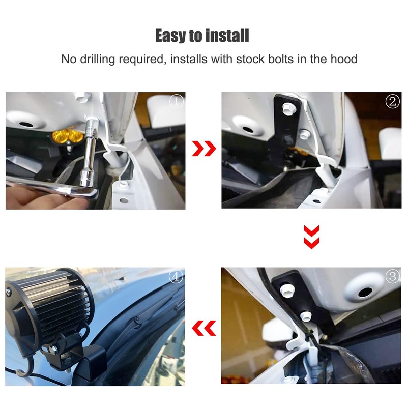 DarSeity Low Profile Mount Hood Hinges Ditch Light Brackets for