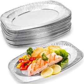 Frcctre 30 Pack Large Aluminium Foil Trays, 14x9 Inches Disposable or Reusable Aluminium Foil Serving Platters for Sandwich, Snacks, Fruit, Cookies, Dessert, Party, Buffet, Catering, Picnics
