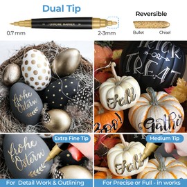 Liquid Gold Metallic Paint Pen - 2 Pack Reflective Mirror Markers for Art, Dual Tips Mirror Chrome Marker, Permanent Chrome Paint for Metal, Plastic, Ceramic, Glass