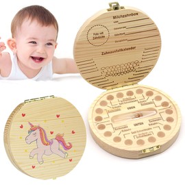 Wooden Tooth Box, Milk Tooth Box, Milk Teeth Box Boys Girls, Tooth Box, Tooth Storage Teeth Children, Storage Box for Children's Teeth, Tooth Fairy Gifts for Girls and Boys (Unicorn)