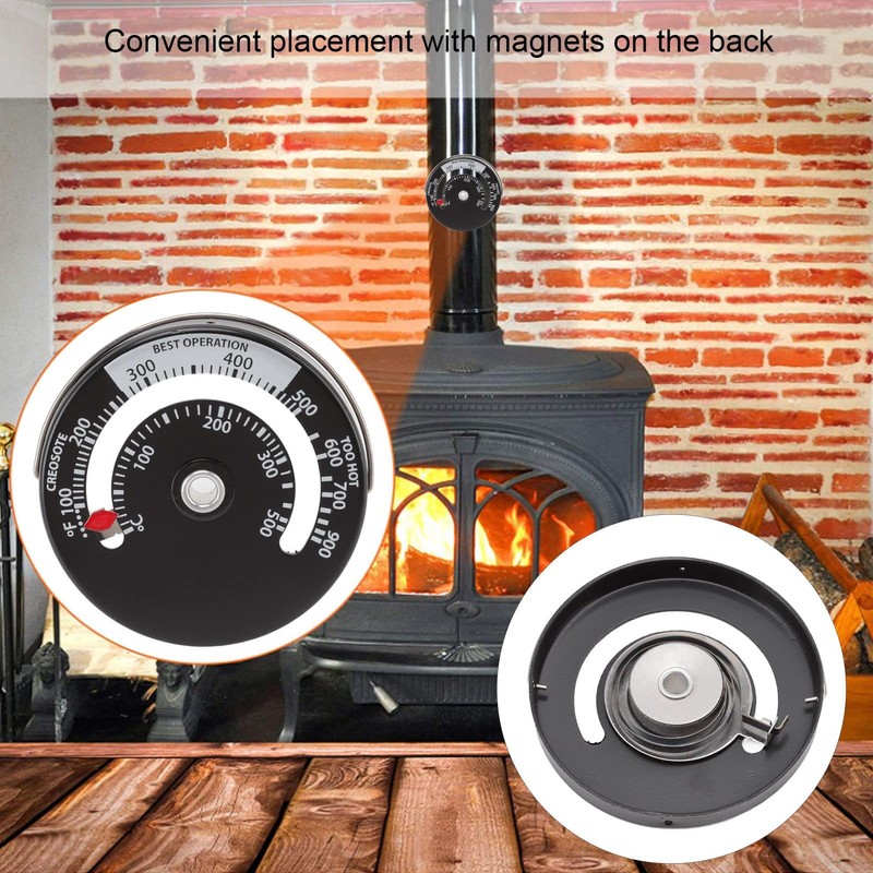 Stove Thermometer, Accurate Measurement Magnetic Fireplace Thermometer Aluminum Alloy Dial