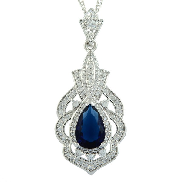 RIZILIA Pendant with 45cm(18") Chain & Pear Cut Gemstones CZ