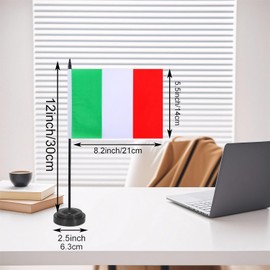 JBSJBS Italy Desk Flag 12" Solid Pole Deluxe Set Italian Flags Banner Mini Small Italy Office Table Flags with Black Stand Base Desktop Decorations(2Pack)