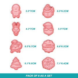 Yisscen 8 pieces cookie cutters with ejector, Christmas cookie cutter set, DIY fondant cookie cutter, bread cutters for children, cookie baking accessories, reusable baking mould