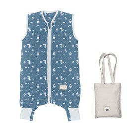 MOOVO by Nuvita 90200 Sleeping Bag with Foot and Foldable Socks, Organic Cotton, Oeko-Tex Certified, TOG 2.5, Size: 4 Years, Powder Blue
