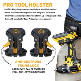 Spider Tool Holster - Pro Tape Measure + Hammer Holster Kit - Upgraded, Self Locking, Quick Draw Universal Tool Holder with Ambidextrous Thumb Lock - Compatible with All Major Brands
