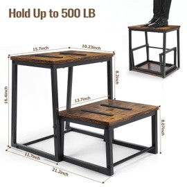 Vrisa Wood Step Stool for Adults Bedside Steps for High Beds Two Step Stools with 550Lbs Load Capacity Heavy Duty RV Stepping Stool for Kitchen Bedroom Living Room, Rustic Brown
