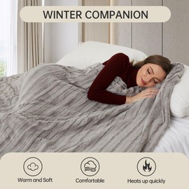McJaw Electric Blanket Heated Full Size,72''x84'' Faux Fur Heated Blanket with 10 Hour Auto Off & 4 Heating Level Heating Blanket, Machine Washable, Light Brown