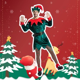 Megartico Christmas Adult Elf Santa Helper Costume Full Set Green Cosplay Party for Family
