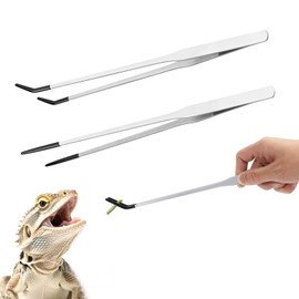 technodry Reptile Feeding Tongs – 2 Pcs Stainless Steel Long Tweezers, Durable Aquarium & Terrarium Feeder Tool with Rubber Tips, 10.6 Inch Silver Precision Feeding Tongs for Reptile Care