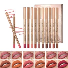 LOPHE 12 Colour Matte Lip Liner Set, 12Pcs Nude Lip Liner Set, Waterproof Long Lasting Lip Liner Pencil, High Pigmented Natural Lip Makeup, Plumping Lip Definer Pencil, Brown Lipliner Pencil for Women