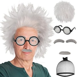 clarahead Old Man Wig Mad Crazy Scientist Wigs Short Messy White Crazy Wig