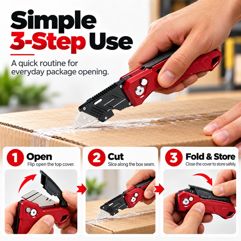 Folding Utility Knife for Box Cutting – Quick-Change Blade, Anti-Slip