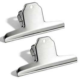 2 Pack Extra Large Bull Clips - 6.3 Inch Wide Stainless Steel Dog Food Bag Clips, Strong Clamping Force Bags Clipes, Durabledd Large Hinge Clip for Office, School, Kitchen, and Home Use ﻿