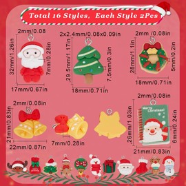SUNNYCLUE 1 Box 32Pcs 16 Styles Snowman Charms Bulk Snowflake Charm Christmas Tree Resin Holiday Cabochon Santa Claus Trees Charm for jewellery Making Charms Findings DIY Necklace Earring Women Adults