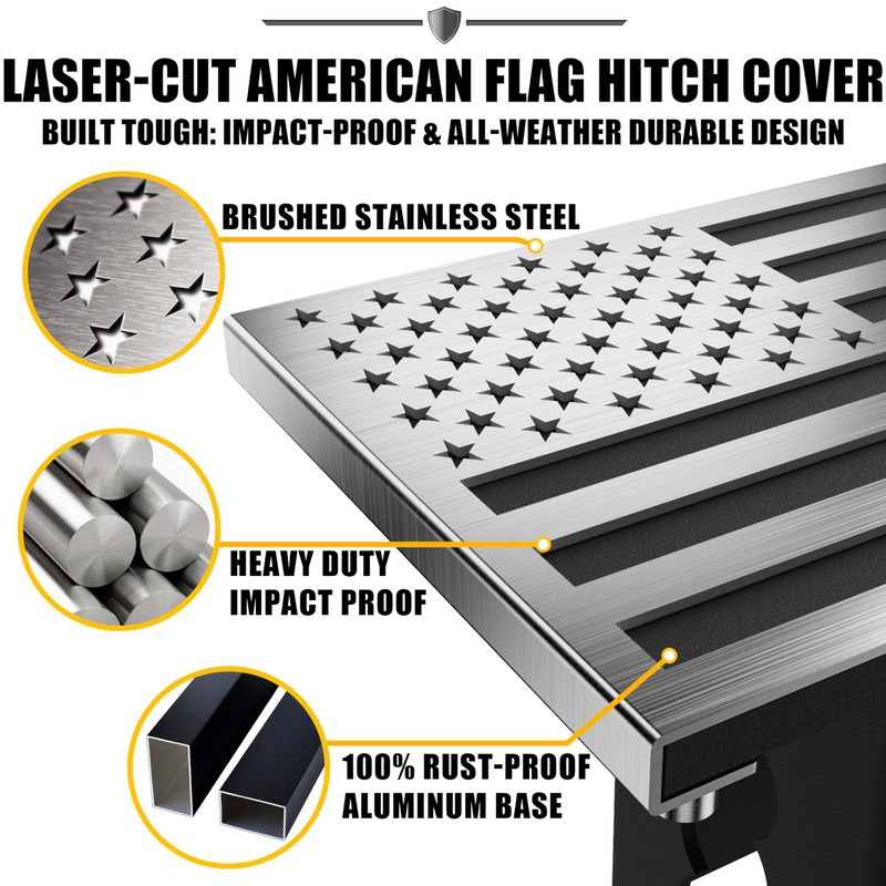 Synrroe Heavy Duty American Flag Hitch Cover & Keyless Hitch