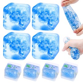 YANGUN Pack of 4 Ice Cube Stress Balls, Large Ice Cube Fidget Toys, Ice Cube Squishy Toy, Ice Cube Sensory Balls, Stress Balls for Adults, Anxiety and Stress Relief Cubes, Sensory Toy