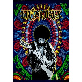ICC Jimi Hendrix Guitar Poster Wall Hanging Trippy Tapestries 30 x 40 Inches Jimmie Hendrix Rock legend Music Tapestry Jimmy Bohemian Decoration Psychedelic Hippie Large Vintage Decor Blue