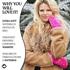 Funky Junque Exclusives Mittens Womens Warm Lined Multi Solid Buffalo Check Soft Knit Gloves, Chunky Sequin - Hot Pink, One Size