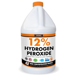 Chromex Hydrogen Peroxide 12 Percent Food Grade, 4x Power Concentrated Solution, Dilutes to 4 Gallons, Versatile Uses include Topical Care, Home, Kitchen, Bath Cleaner, Laundry, Whitening, 1 Gallon