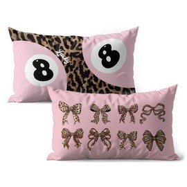 GTYNU Trendy Funky Pink Cheetah Coquette Bow Y2K 8 Ball Pillow Covers 18x18 Set of 2,Pink Cheetah Throw Pillow Covers for Couch Sofa Bed Home Room Decor,Leopard Decor