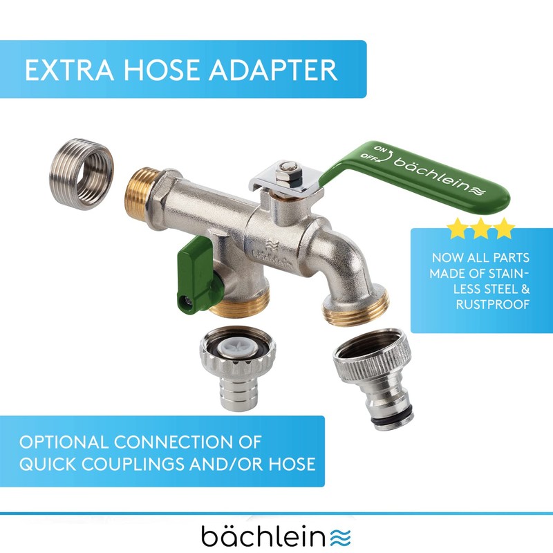 Bächlein Universal Double Outlet Tap with Reduction Adapter for 1"
