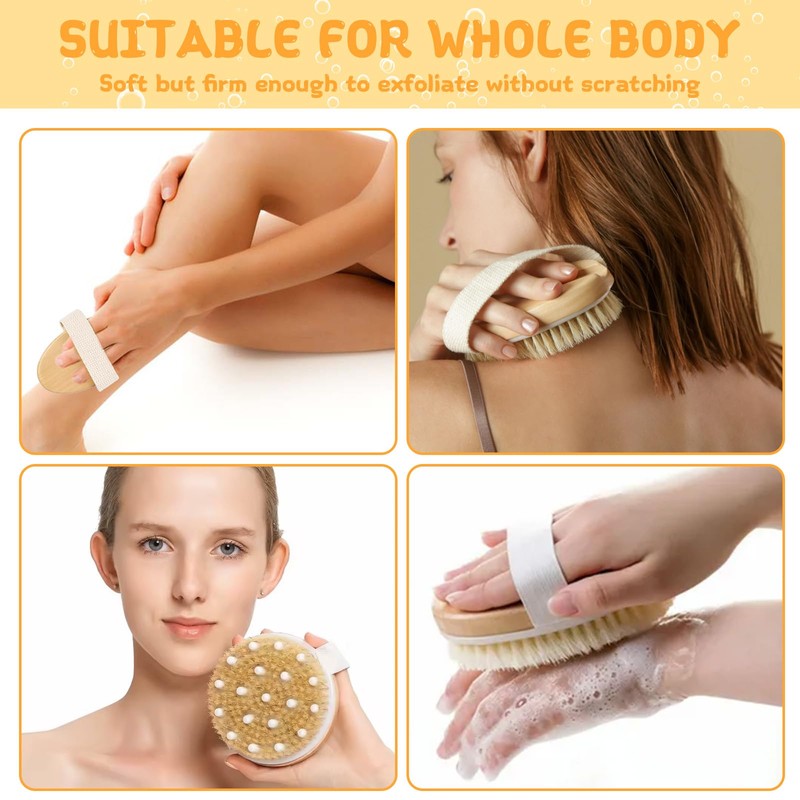Pack of 2 Dry Brush Body Brush Natural Bristles Dry