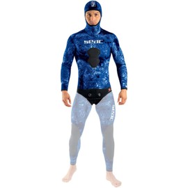 SEAC Ghost, Jacket in 3 mm Ultrastretch Neoprene with Incorporated Hood for Freediving and Spearfishing, camo Blue, 3X-Large