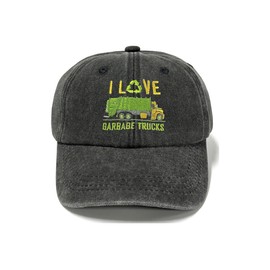 Horpe I Love Garbage Trucks Hat for Toddler, Cute Trash Collector Cap for Boys & Girls, Embroidered Washed Black Snapback Cap for Child