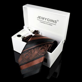 JEMYGINS Luxury Necktie, Striped, Pin, Cufflinks, Button, Chief, Business, Job Hunting, Weddings, School Entrance Ceremonies, Graduations, After-parties, Father's Day, Present, Gift Box Included,