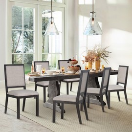 COLAMY Wood Dining Chairs Set of 2, Mid Century Modern Upholstered Kitchen Chairs,19 Inch Fabric Dining Chair with Back for Kitchen Dining Room,Brown