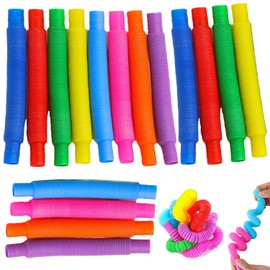 Pack of 16 Pop Tubes Newest Multicoloured Stretch Tube Mini Pop Tubes Sensory Toy Fidget Toys Sensory Stretch Tubes Colourful for Adults Children Stress and Anxiety Relief Sensory Toy