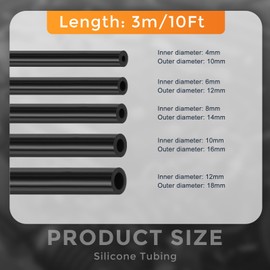 DMiotech 5Pcs Silicone Vacuum Hose Automotive,5/32" 1/4" 5/16" 3/8" 15/32" ID High Performance Silicone Vacuum Tubing Hose Line Kit 130PSI Max Pressure, 10FT Black