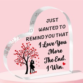 JETTOP I Love You Gifts for Him Her Anniversary Valentines Christmas Brithday Gifts for Boyfriend Girlfriend Husband Wife Heart Plaque Acrylic I Love You More The End I Win