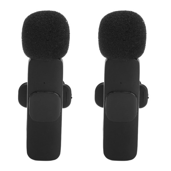 Wireless Lavalier Lapel Microphones, Clip on Microphones, 2 Pack Cordless