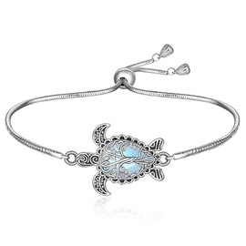 Turtle Bracelet Moonstone Tree of Life Sea Turtle Bracelet for Women Sterling Silver Adjustable Ocean Beach Hawaiian Turtles Jewelry Christmas Birthday Gifts