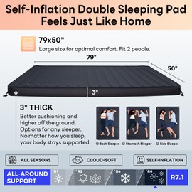 KingCamp 4-Season Self-Inflating Sleeping Pad, Comfortable Camping Pad with 3D Side Walls, Modular Connection Design, and 2-in-1 Inflatable Sack Pump – Easy to Carry and Self-Inflating