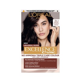 L’Oréal Excellence Permanent Hair Dye Colouring Cream, 100% Grey Coverage, With Pro-Keratin + Ammonia-Free, Universal Nudes, 2U Darkest Brown