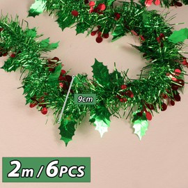 Pack of 6 x 2 m Christmas Tinsel Garland, Shiny Metallic Garland, Christmas Tree Hanging Decorations for Christmas, Holidays, Indoor and Outdoor Christmas Decoration, Stripes, Christmas Tree