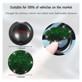 Dickno Bling Car Push to Start Button Cover, Anti Scratch Ignition Button Protective Cap, Crystal Rhinestone Engine Button Sticker, Universal Auto Interior Decor Accessories (Green)