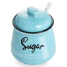 HAOTOP Farmhouse Porcelain Sugar Bowl with Lid and Spoon 12oz,Easy to Clean (Turquoise)