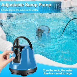 FineBud Submersible Water Pump, Adjustable Flow Sump Pump, Pool Cover Pump Above Ground, Electric Portable Water Removal Pumps, Water Pump for Pool Draining with 10ft Drainage Hose,3 Adapters,950GPH